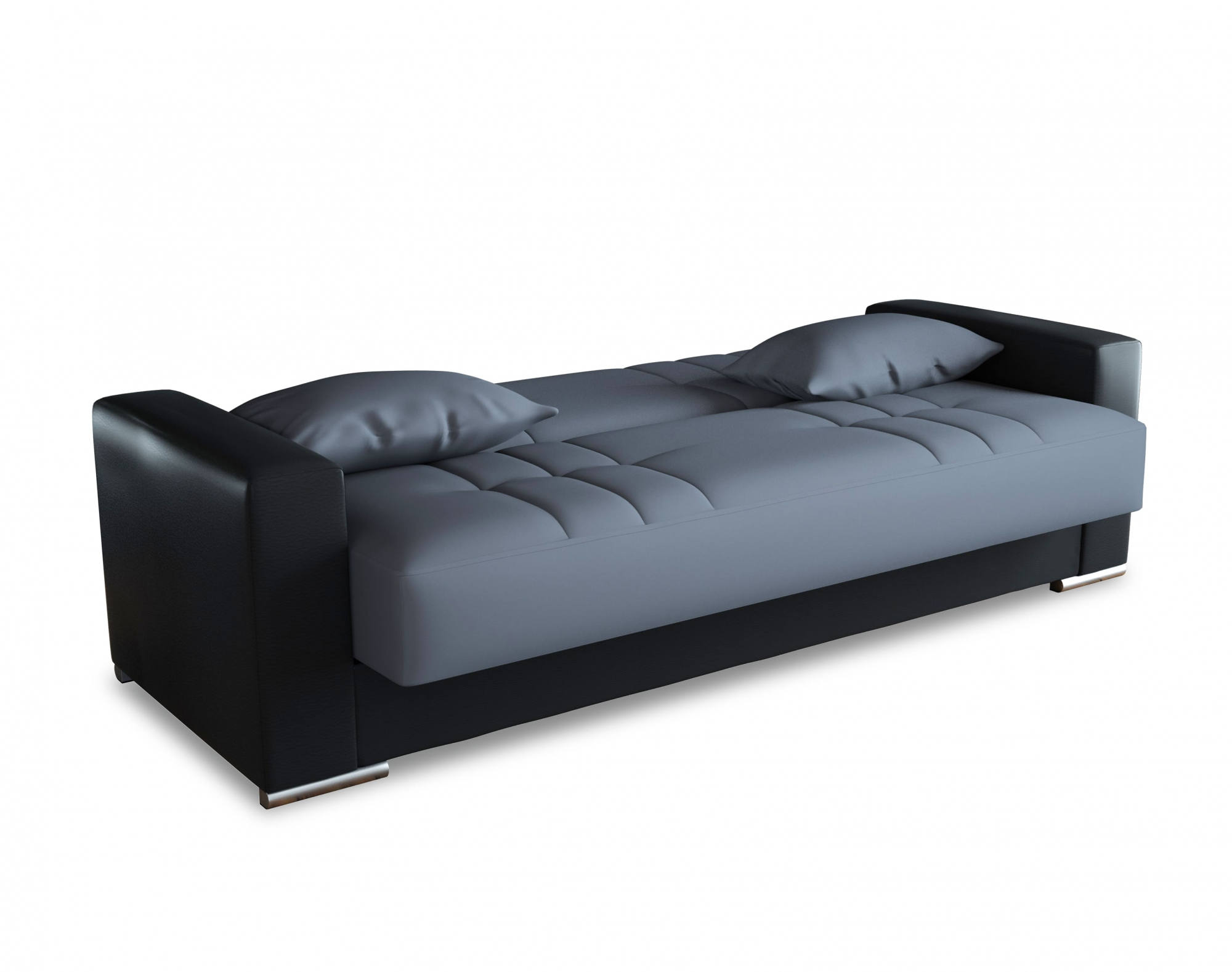 Sofá cama 3 plazas arix, sofá contenedor en ecopiel y tela, sofá con apertura click-clack y 2 cojines, 230x96h101 cm, negro y gris