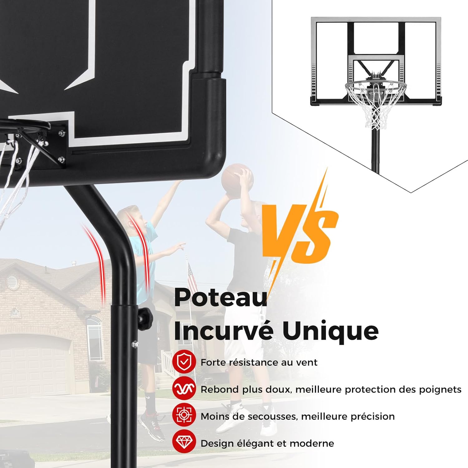 Canestro da Basket Portatile e Regolabile da 2,1 a 2,6 m, Canestro da Basket da Interno e Esterno con Base Riempibile, Tabellone in Policarbon - 8