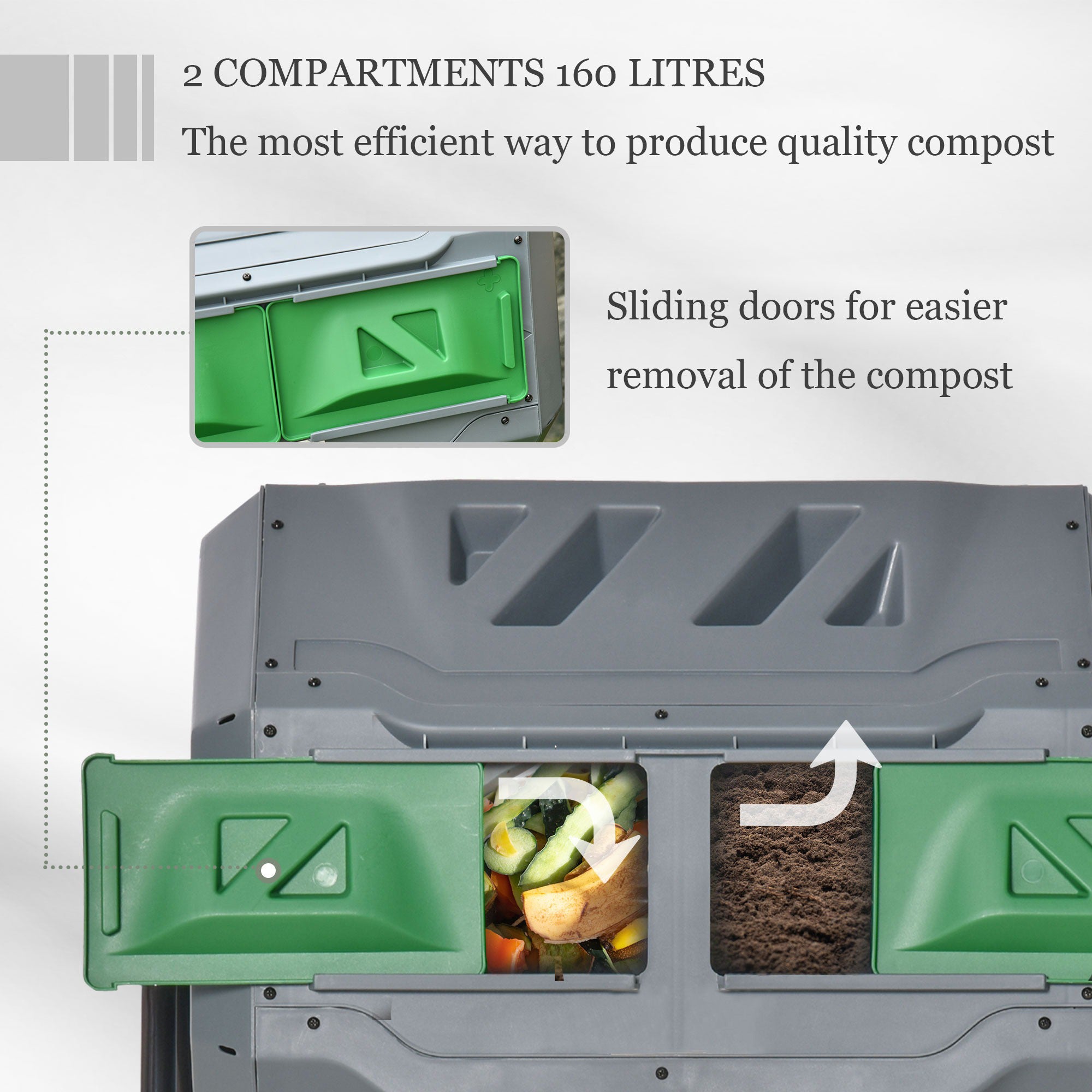 Trommel-Komposter 160L avec 2 Compartiments et Système Rotatif 360° pour Compostage Facile des Déchets Organiques - 5
