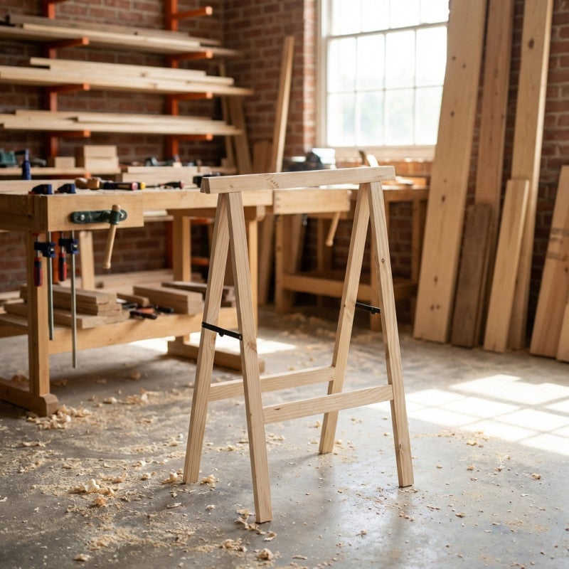 Cavalletto pieghevole in legno per lavorazione del legno e fai da te 74x73,5 cm | Cavalletto per montaggio assi e taglio legno - 6