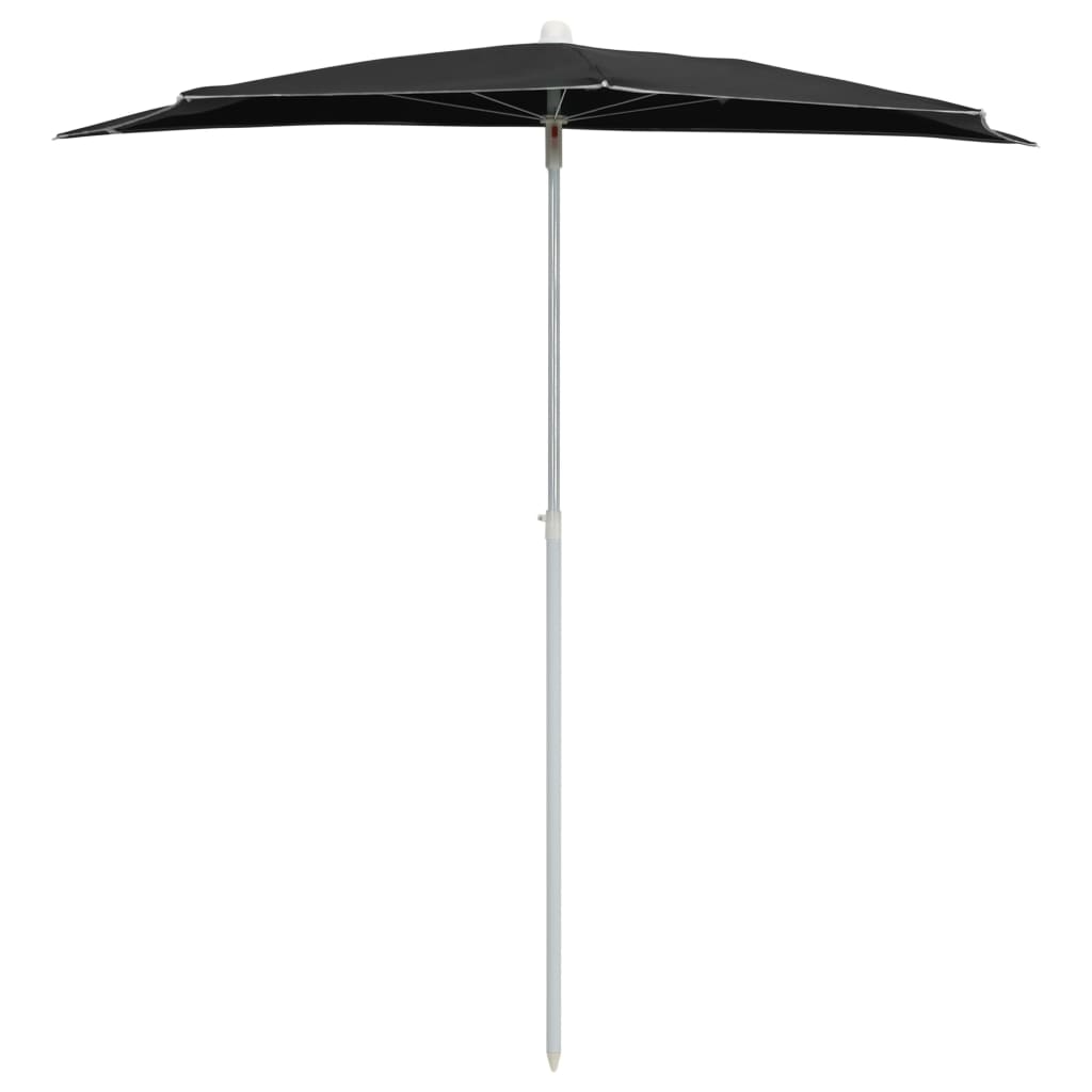 Demi-parasol de jardin avec mât 180x90 Noir - 3