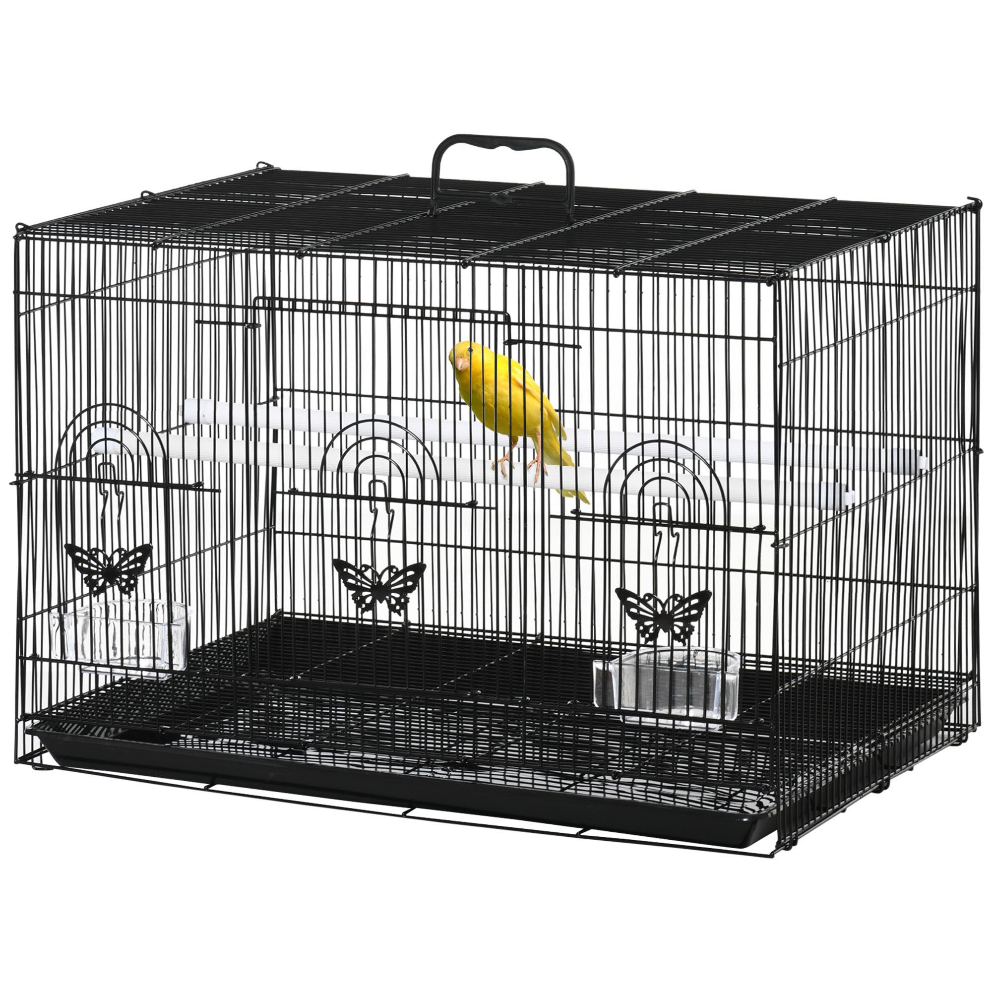 PawHut Colivie pentru păsări cu 2 stinghii și 3 intrări, negru | Aosom Romania