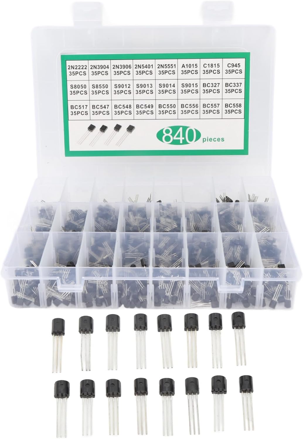 Kit de 840 Transistors TO-92 NPN PNP – 24 Valeurs, Avec Diodes, Coffret ...