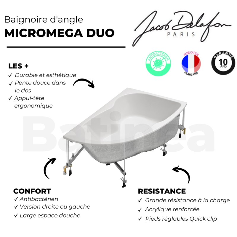 Baignoire d'angle 150 X 100 JACOB DELAFON Microméga Duo version droite - 6