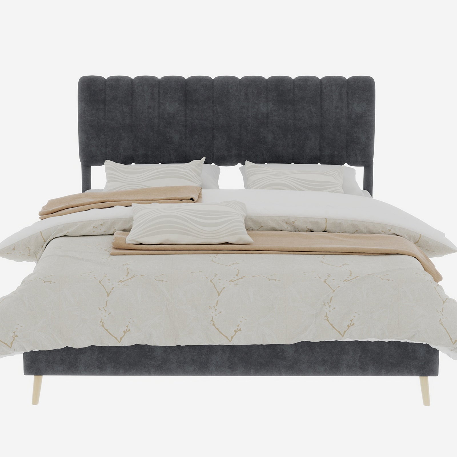 Letto matrimoniale 160x200 cm, testiera, meccanismo a gas, velluto grigio, senza materasso - 6