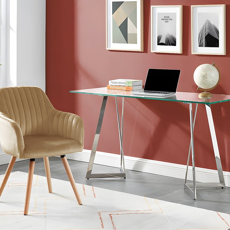 Krzesło z podłokietnikami ELEANA - Welur i Metal o wyglądzie drewna - Kolor beżowy