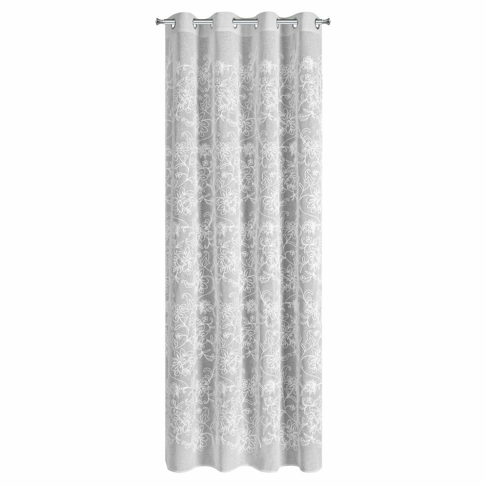 Zasłona LILY EUROFIRANY 140x250 cm biała haftowane kwiaty przelotki 1 szt.