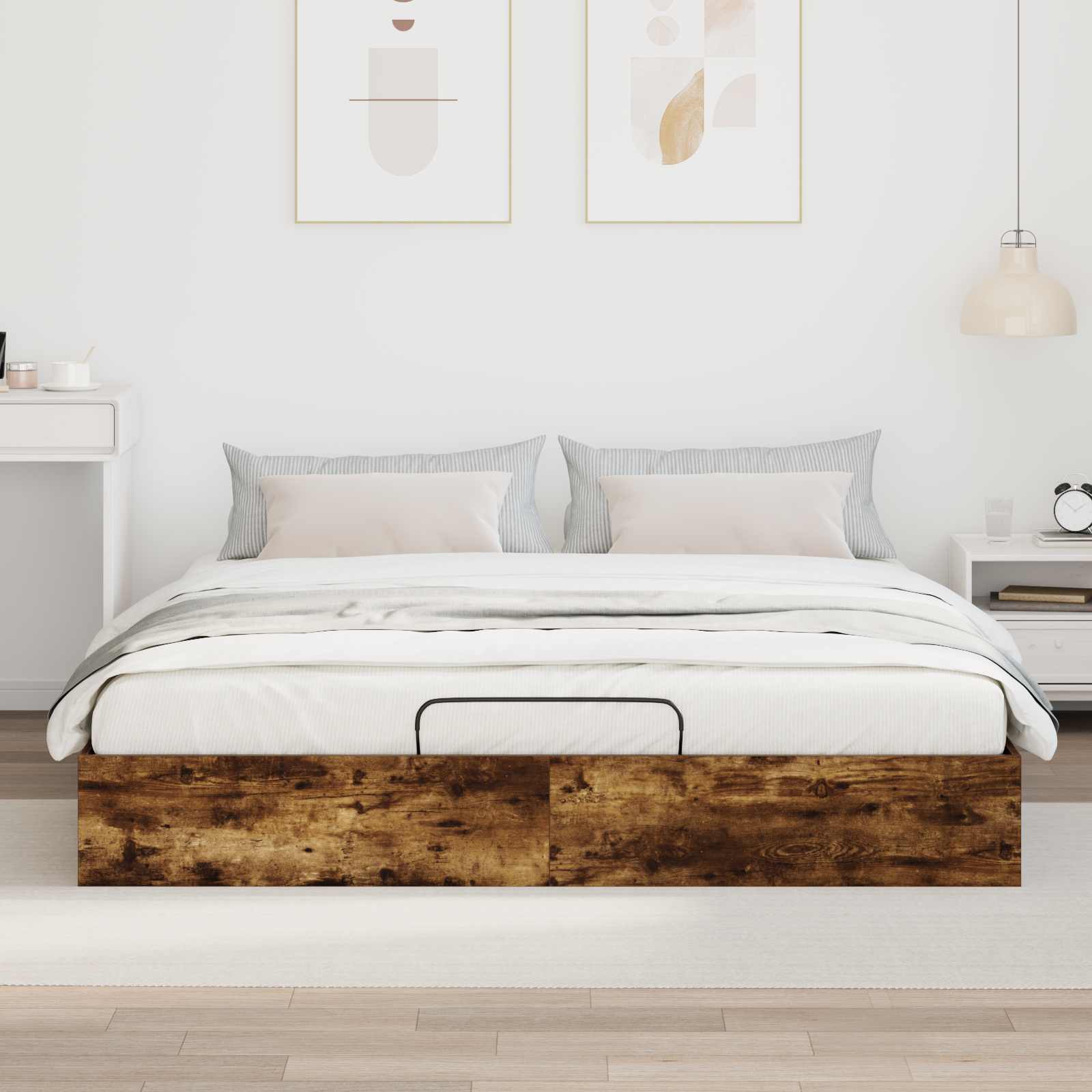 Cadre de lit ottoman avec rangement chêne fumé 203 x 180 x 25 cm - 4