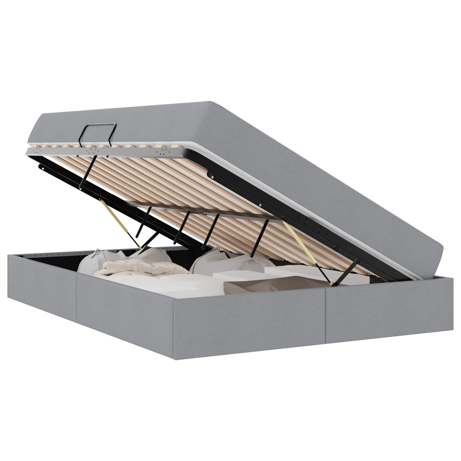 Lit avec rangement et matelas gris clair 140 x 190 cm polyester - 2