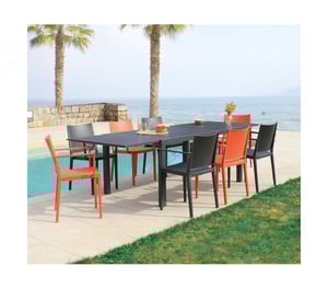 Ensemble table et chaises de jardin - 8 places - Gris et Terracotta- GUETHAROS