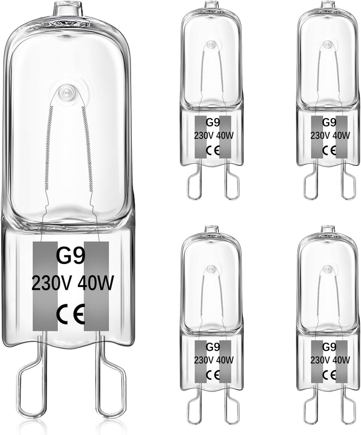 Żarówka halogenowa G9, 40 W, ciepła żółć 3000 K, 560 lm, 230 V, do piekarnika i lampki stołowej, 5 sztuk