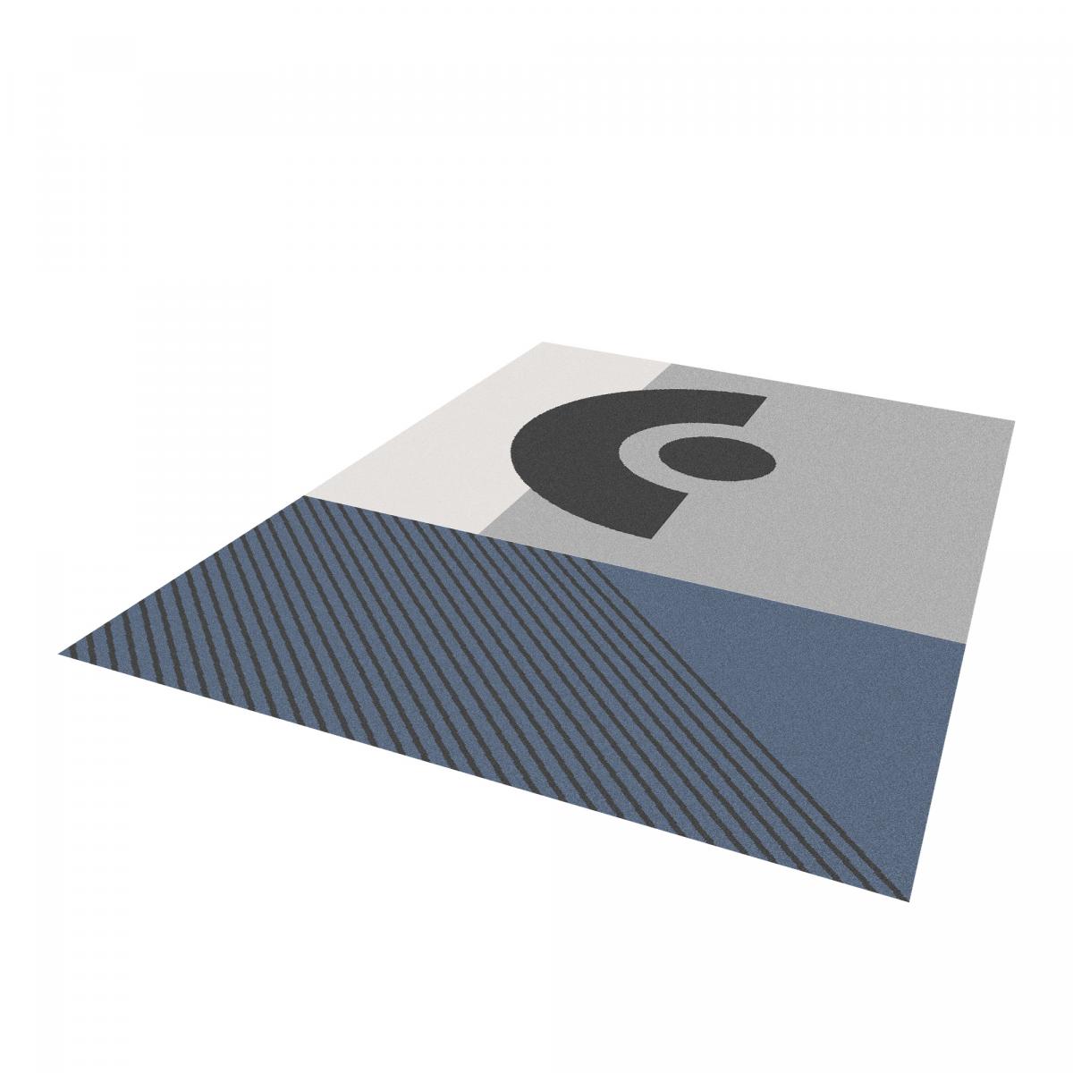 tapis chambre 120x160 tissé gris et bleu rectangle motif géométrique ELAK - 3