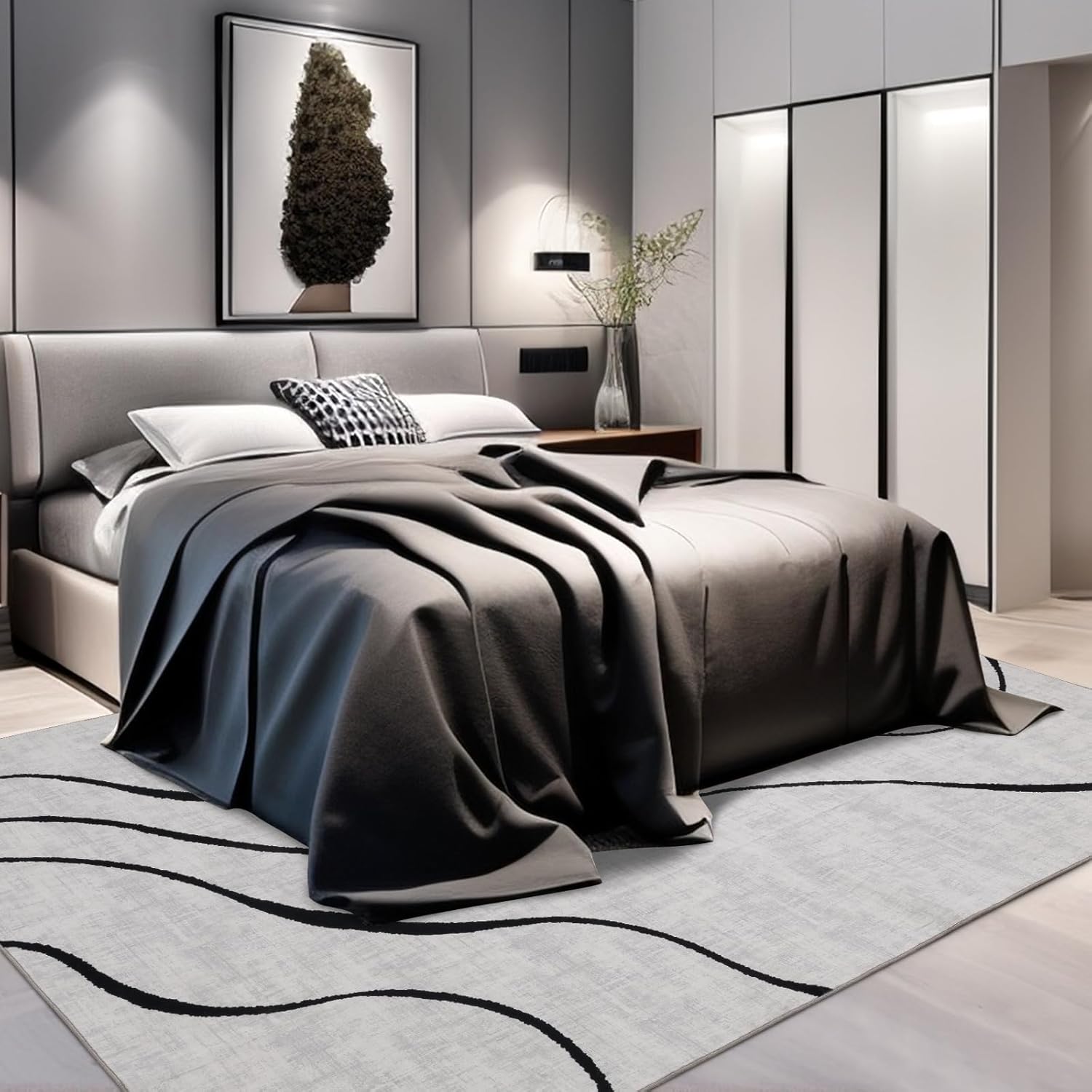 Tapis à motifs géométriques 120*200 cm - tapis lavable pour salon et chambre, grand tapis moderne ultra-fin antidérapant, décoration d'intérieur - 5