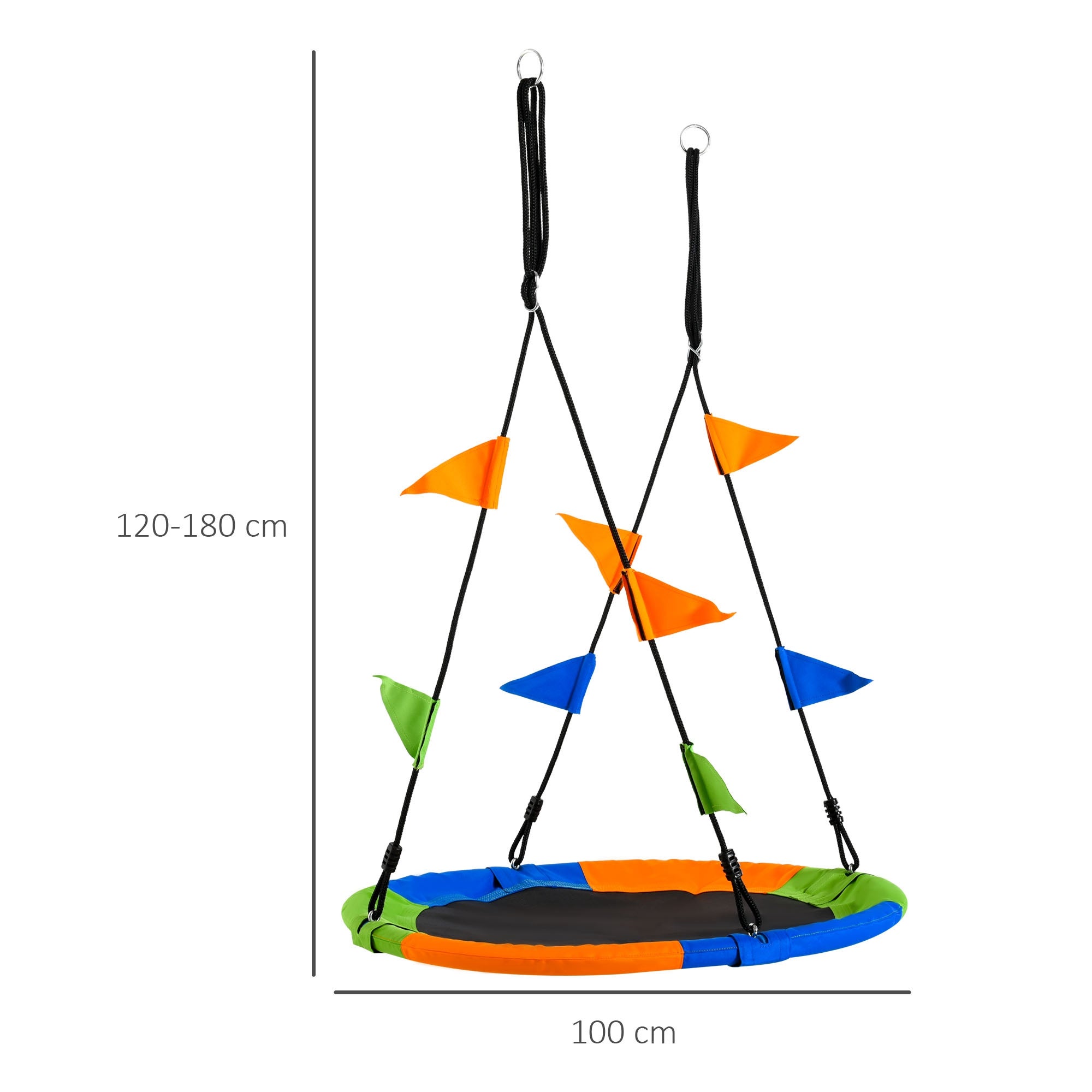 Baloiço para Crianças de Jardim Outsunny Azul, Verde, Cor de laranja Metal, Tecido PP, Oxford Ø100x180cm - 3