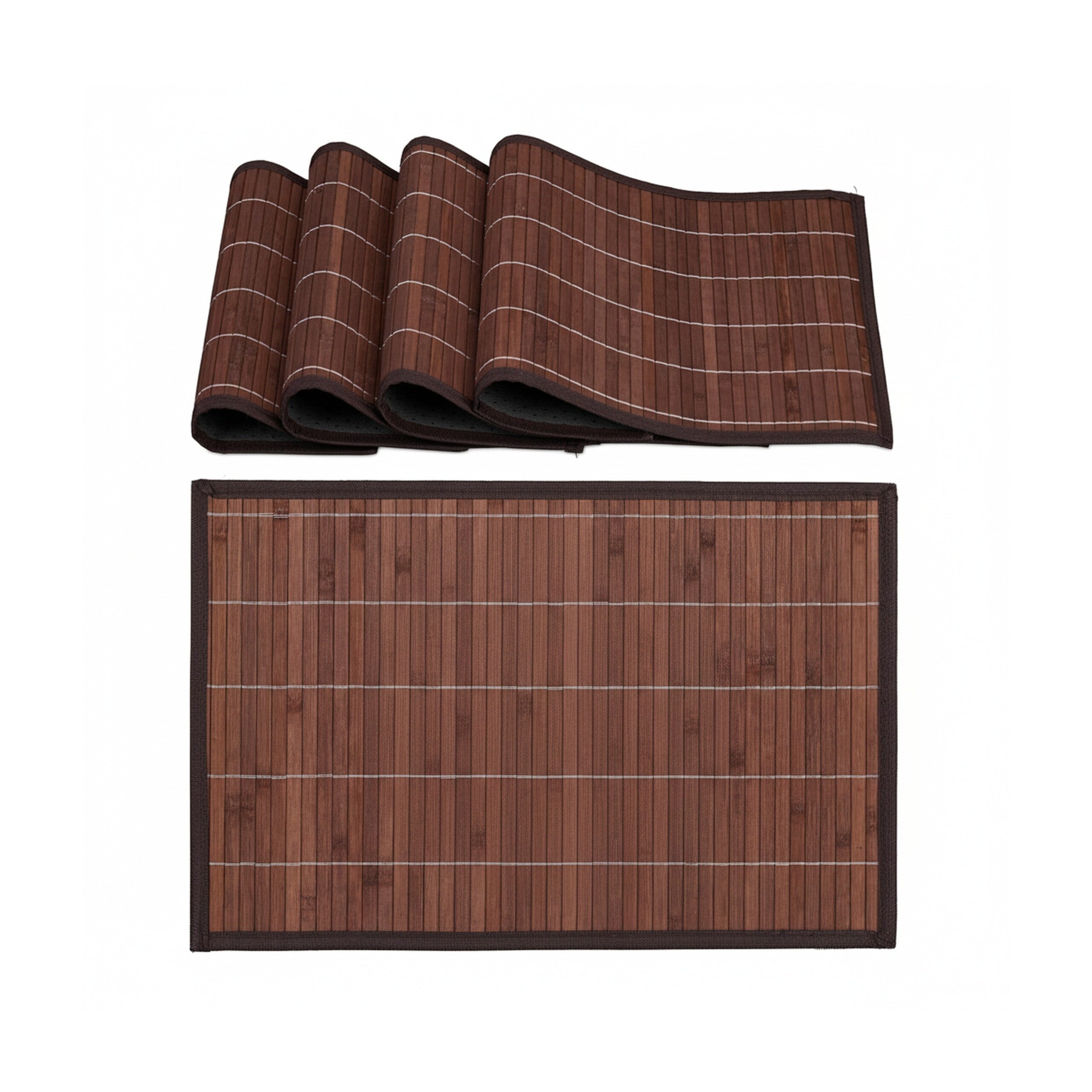 Set de 4 manteles individuales rectangulares para platos, de bambú con borde de poliéster y base antideslizante, 0,3 x 45 x 30 cm, marrón, Relaxdays - 8