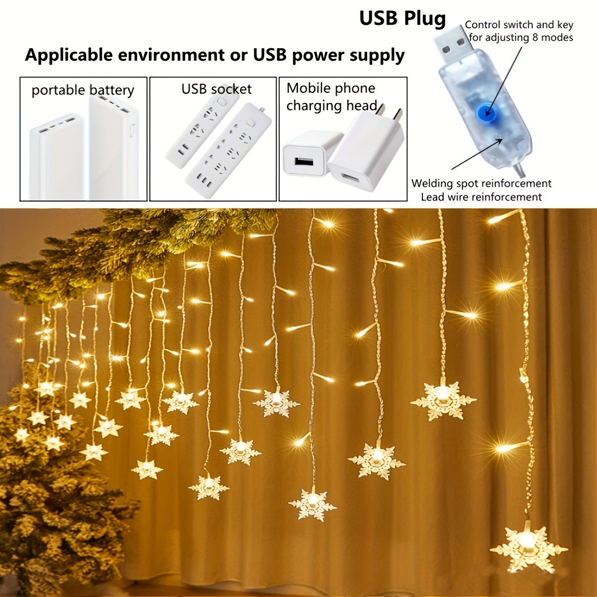 Flocon De Neige Bois Blanc Led Blanc Chaud A Pile A Suspendre