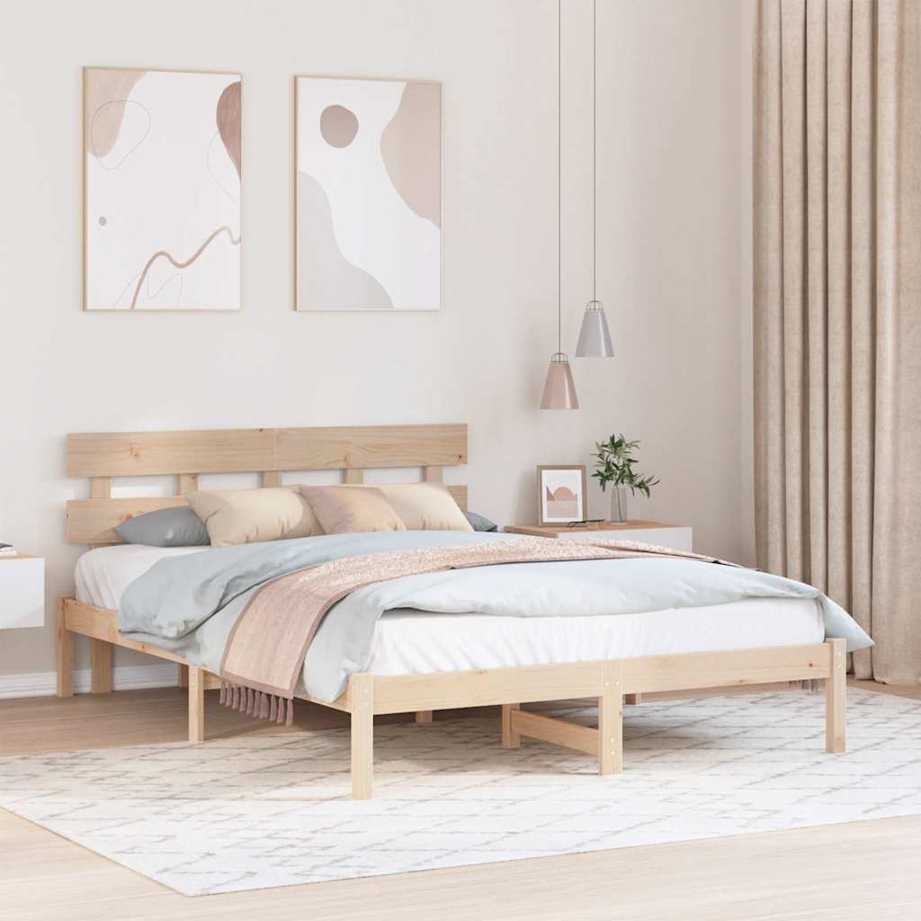 Łóżko Drewniane Brązowe Rama Łóżka Ze Stelażem Sypialnia Pokój 140 x 200 cm