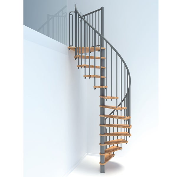 Escalier colimaçon 13 marches - Hauteur à franchir 2.52 à 3.05m - Diamètre 120cm - Structure grise et marche hêtre - BERL120-GH-13