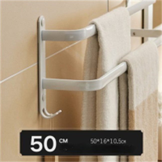 Porte-Serviettes 180° Pivotant Double Barre Gris - Installation Sans Perçage Ou Vis