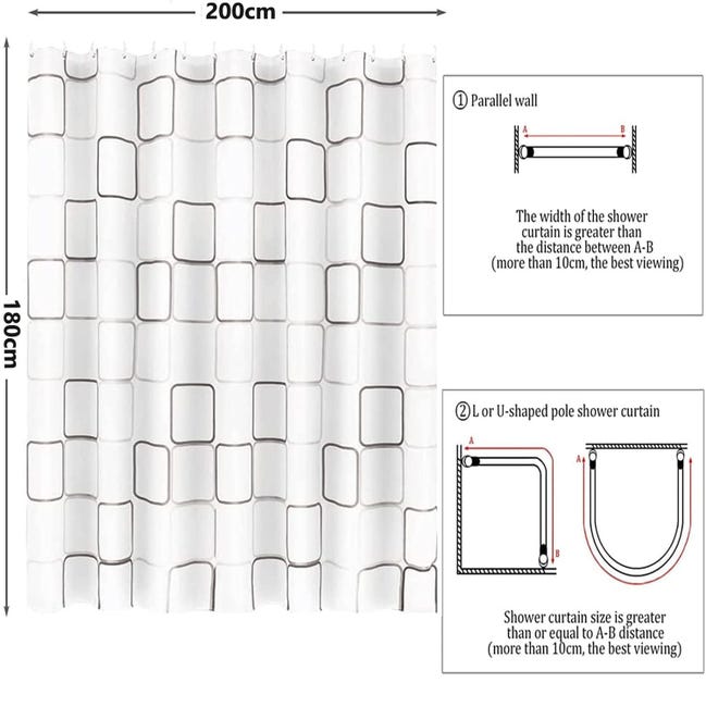 Cleafe - Tenda Doccia Antimuffa Impermeabile Peva 240 X 200cm Con Cleafe - Tenda Doccia Antimuffa Impermeabile Peva 240 X 200cm Con