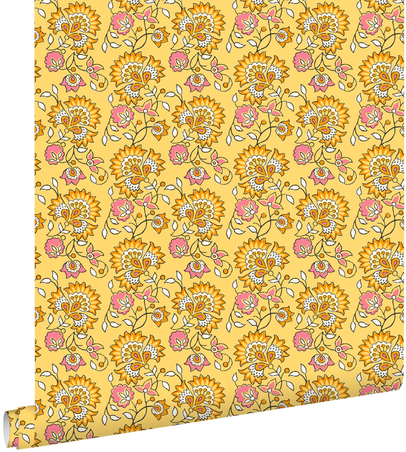 Tapeta zabytkowe kwiaty żółtymIróżowym - 50 x 900 cm - ESTAHOME