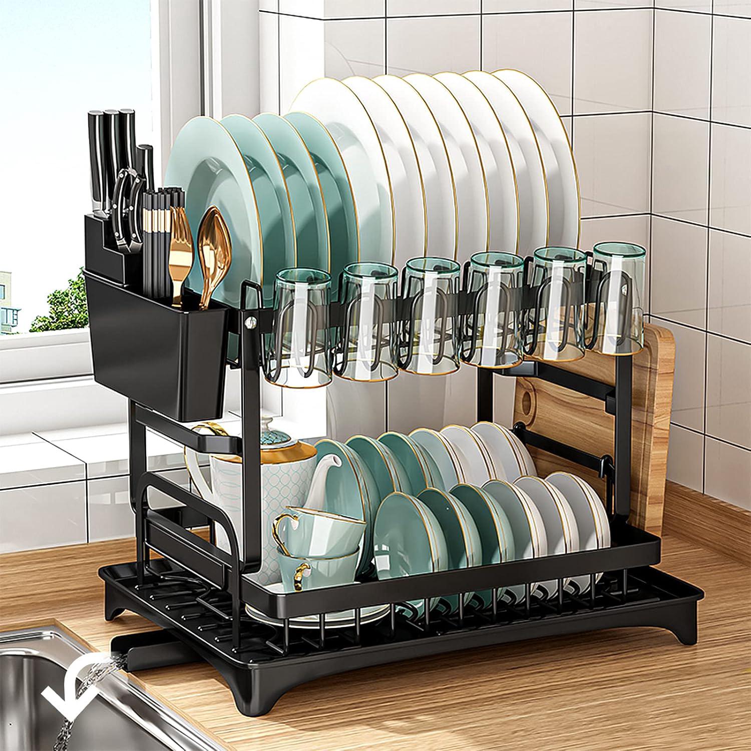Escurreplatos De Acero Inoxidable Con Drenaje Automático - Sin Herramientas Para Instalar, Ideal Para Cocinas Pequeñas