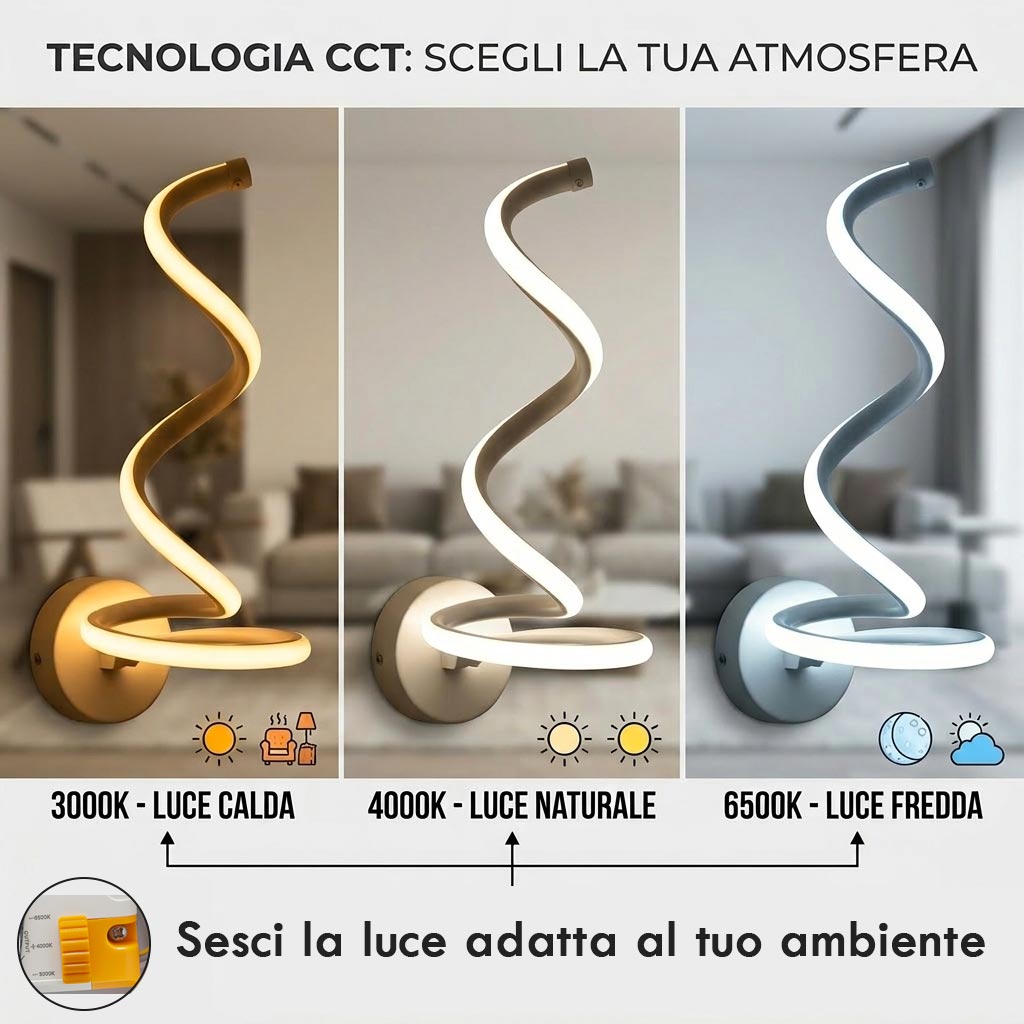 Applique murale LED moderne 12 W avec température de couleur réglable sur 3 niveaux de 3000K à 6500K design spiralé, idéale pour chambre ou salon 230V - 5