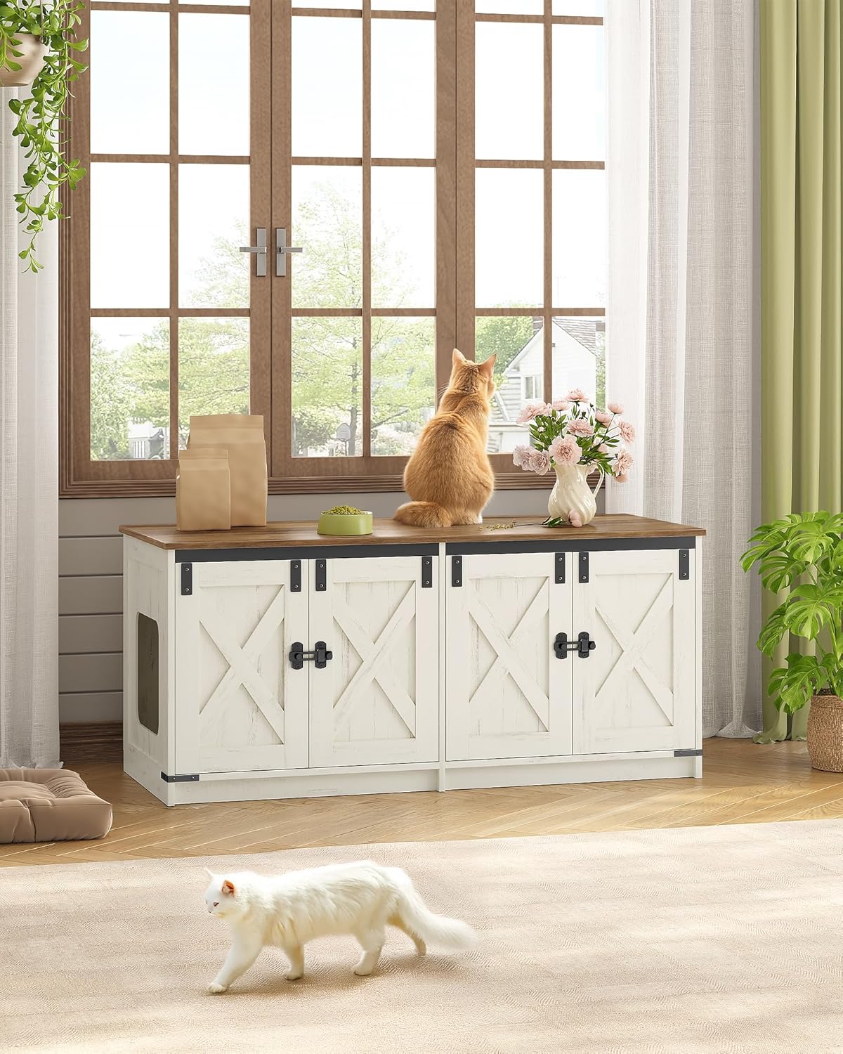 Móvel para Caixa de Areia para Gatos,Armário para 2 Gatos,Móvel Discreto para Sanitário Felino, Casinha Interior para Gatos,Castanho Rústico e Branco - 7