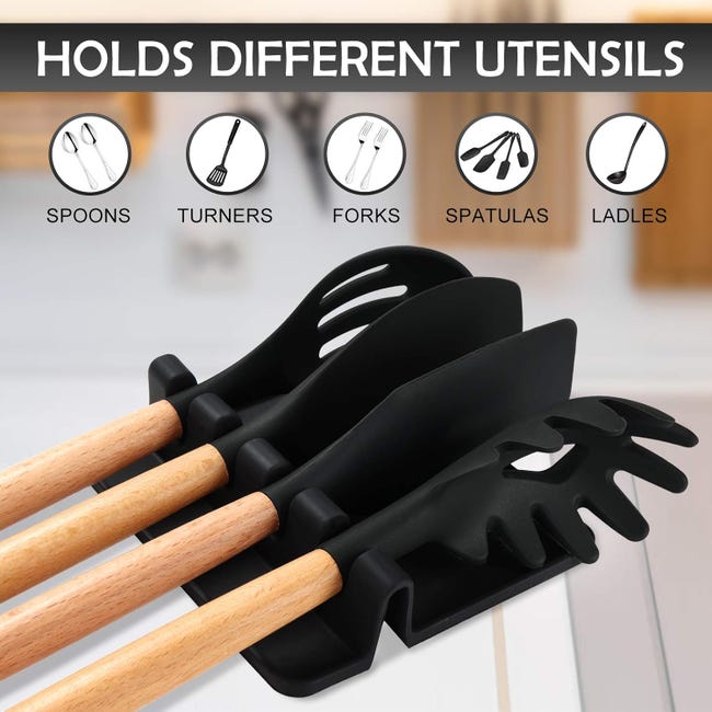 Set Portautensili Da Cucina In Acciaio Inox 304 – Poggia Cucchiaio Con Gancio – Argento 11x21 Cm – Reggette E Ganci Nascosti