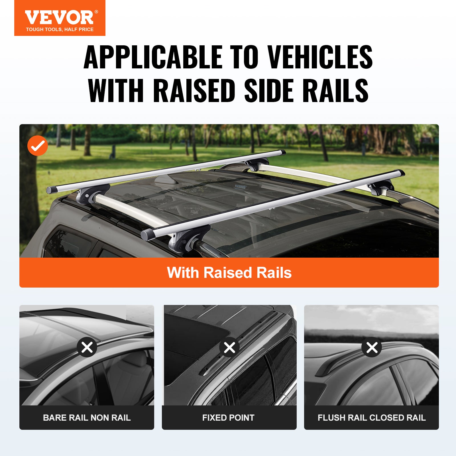 Rails de toit universels,VEVOR barre de toit de voiture en aluminium de 135 cm,réglables avec serrure,adaptés aux SUV,voitures,fourgonnettes - 2