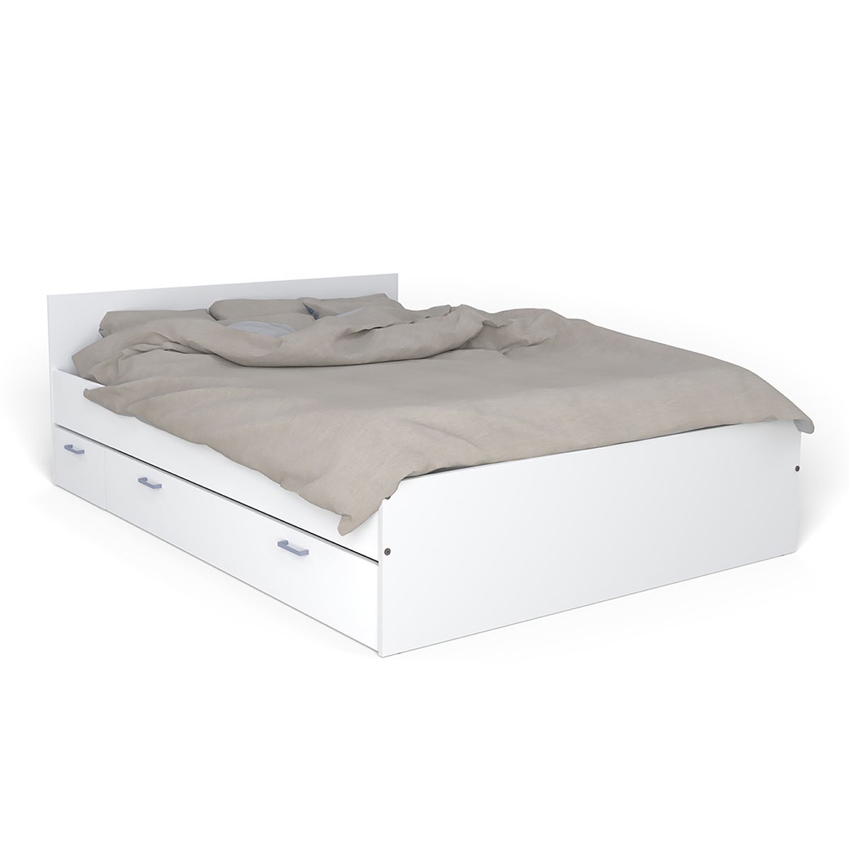 Lit 140x190 chevet et tiroir inclus Rebecca Blanc - 2