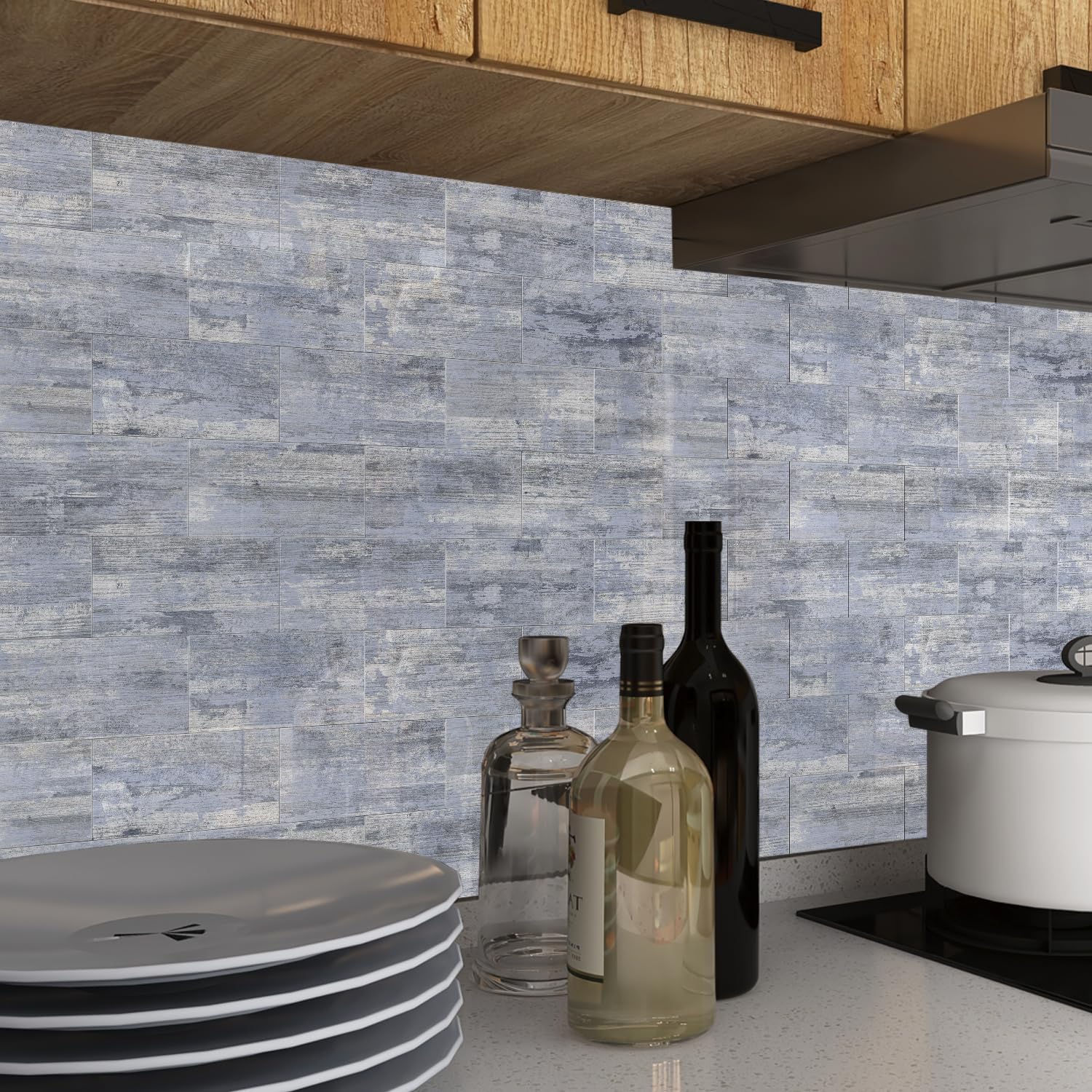 Rivestimento Adesivo 3D Grigio Chiaro Imitazione Marmo - Set di 16 Pannelli Impermeabili e Resistente all'Umidità per Cucina & Bagno - 6