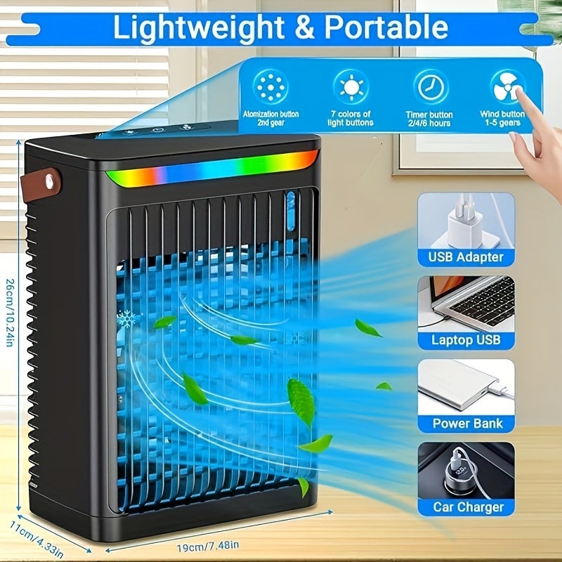 1 Ar condicionado portátil, Mini Refrigerador de ar, Refrigerador de ar USB de 680 ml, Ventilador de 5 velocidades - 7