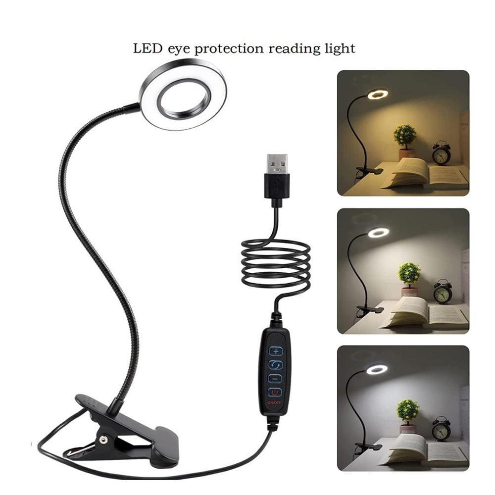 Lampka biurkowa LED z ochroną oczu - do czytania - do selfie, lupa, mocowana na klipsie - średnica 9,5 cm