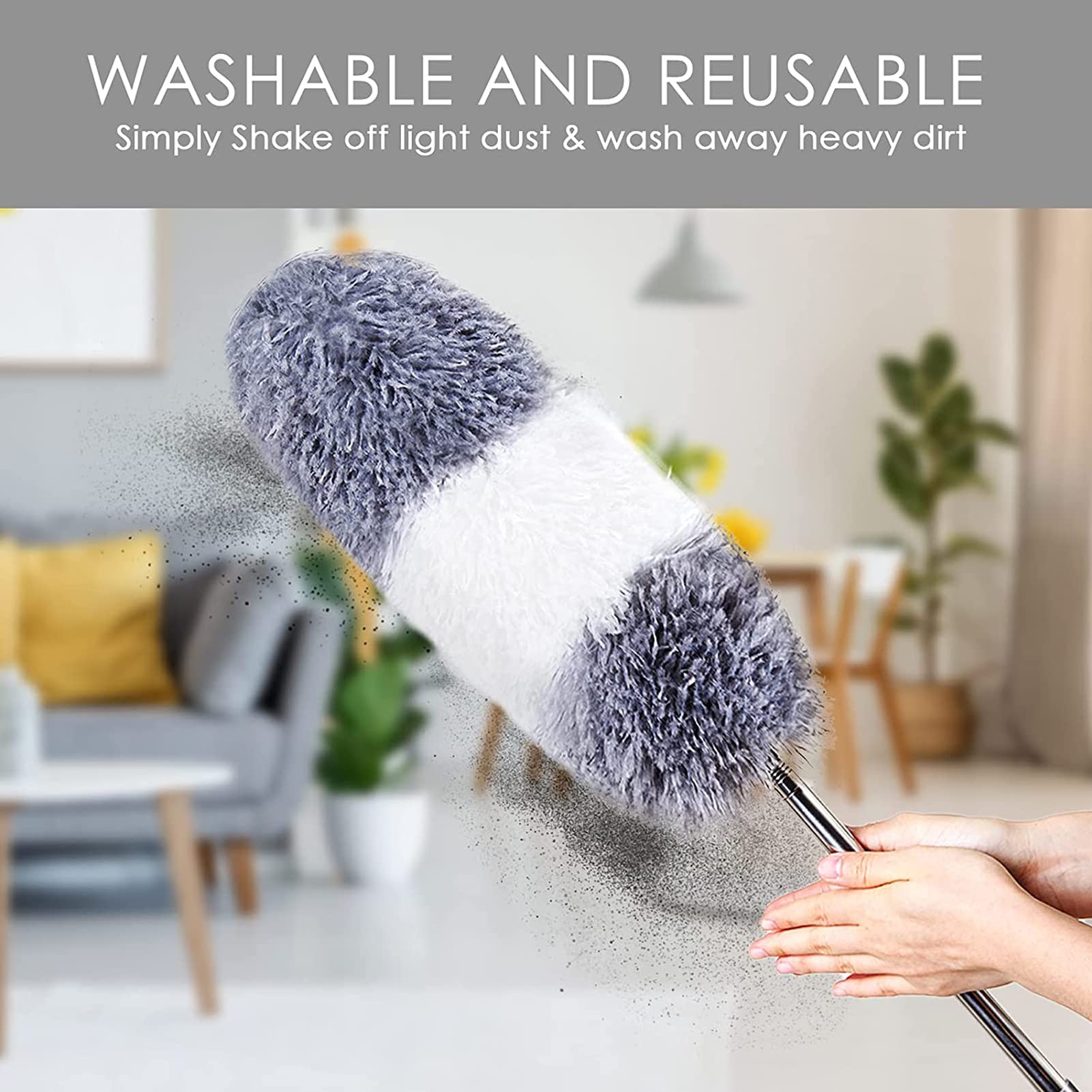 5pcs Plumeau Telescopique Plumeau Poussière en Télescopique Balai à Poussière Lavable en Microfibre avec Tige Télescopique Nettoie Les Coins - 8