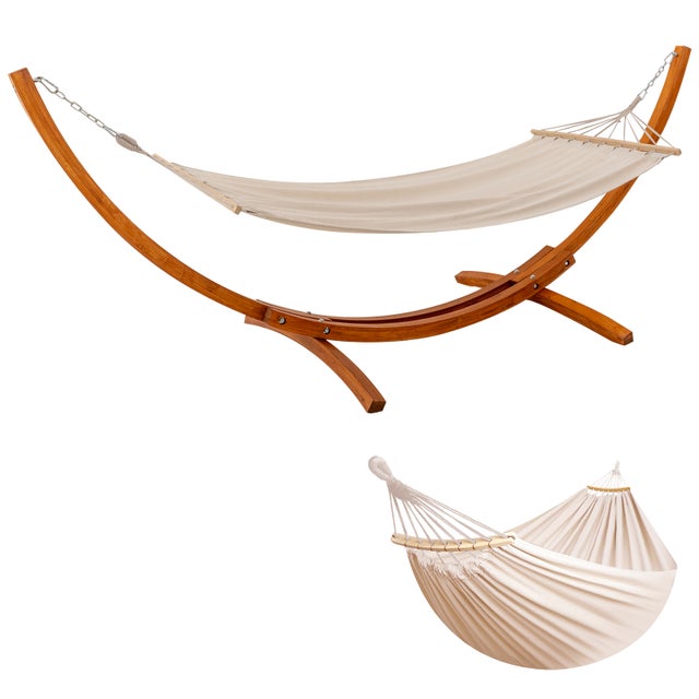 Hamac sur Pied, 2 Hamacs Inclus (Blanc), Supporte 200 kg, Support en Bois 320×120×120 cm HOMAVO