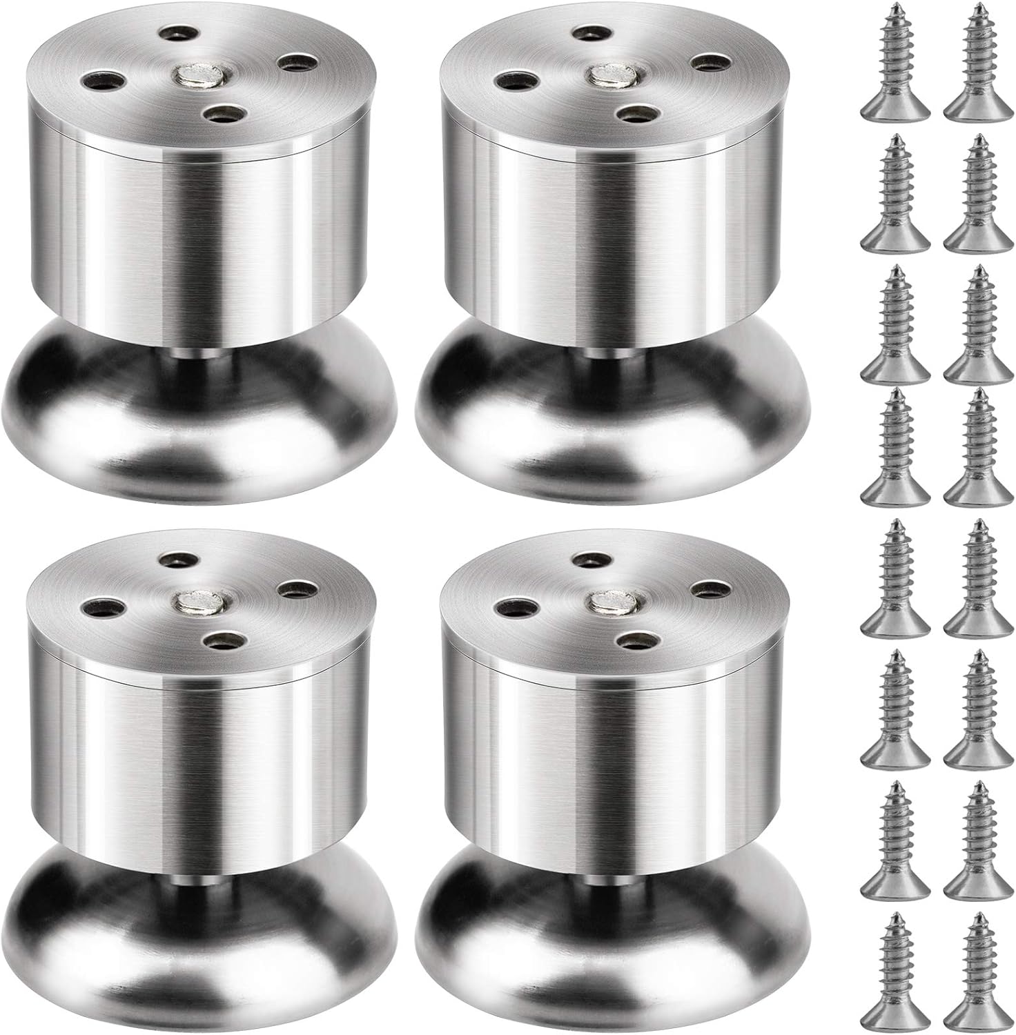 Zestaw 4 regulowanych nóżek meblowych ze stali nierdzewnej ze śrubami (regulacja wysokości 0-10 mm) do biura, domu, biurka, kuchni, sofy, łóżka, stołu
