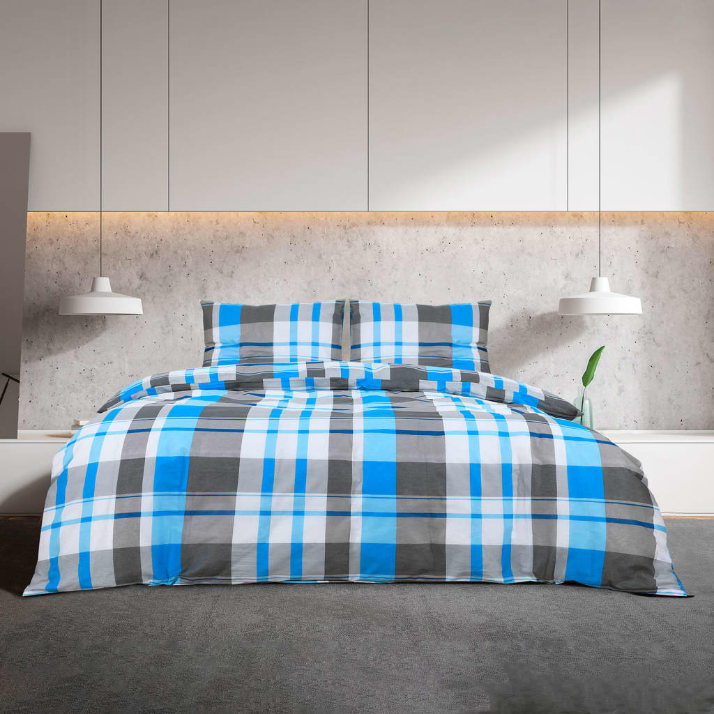 Ensemble de housse de couette | Parures de lit Bleu et gris 200x200 cm Coton CFW33373 - 3