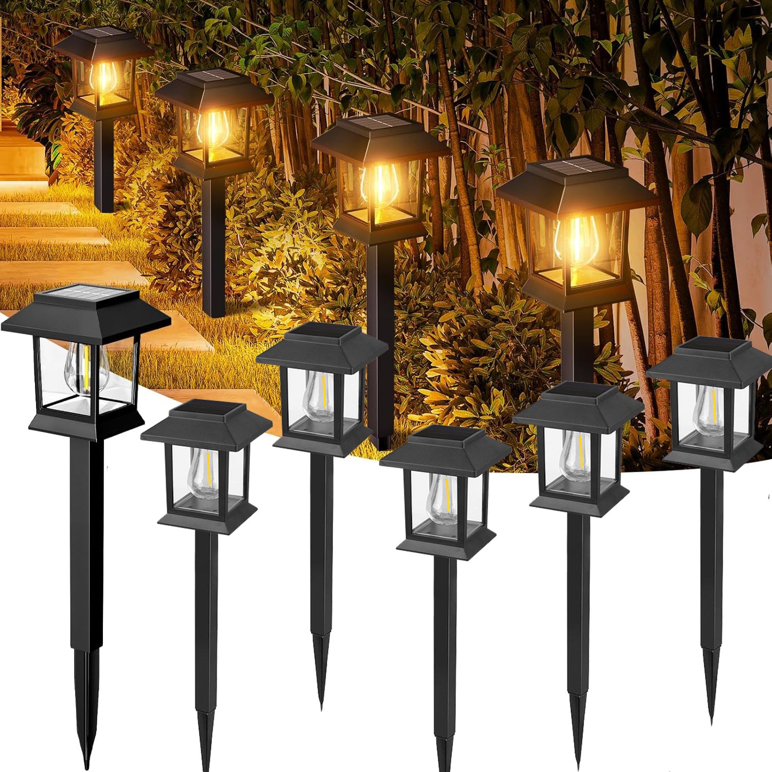Lampy solarne do ogrodu zewnętrznego 6 sztuk, wodoodporne lampy solarne, oświetlenie zewnętrzne, zewnętrzne reflektory słoneczne, ciepła biel