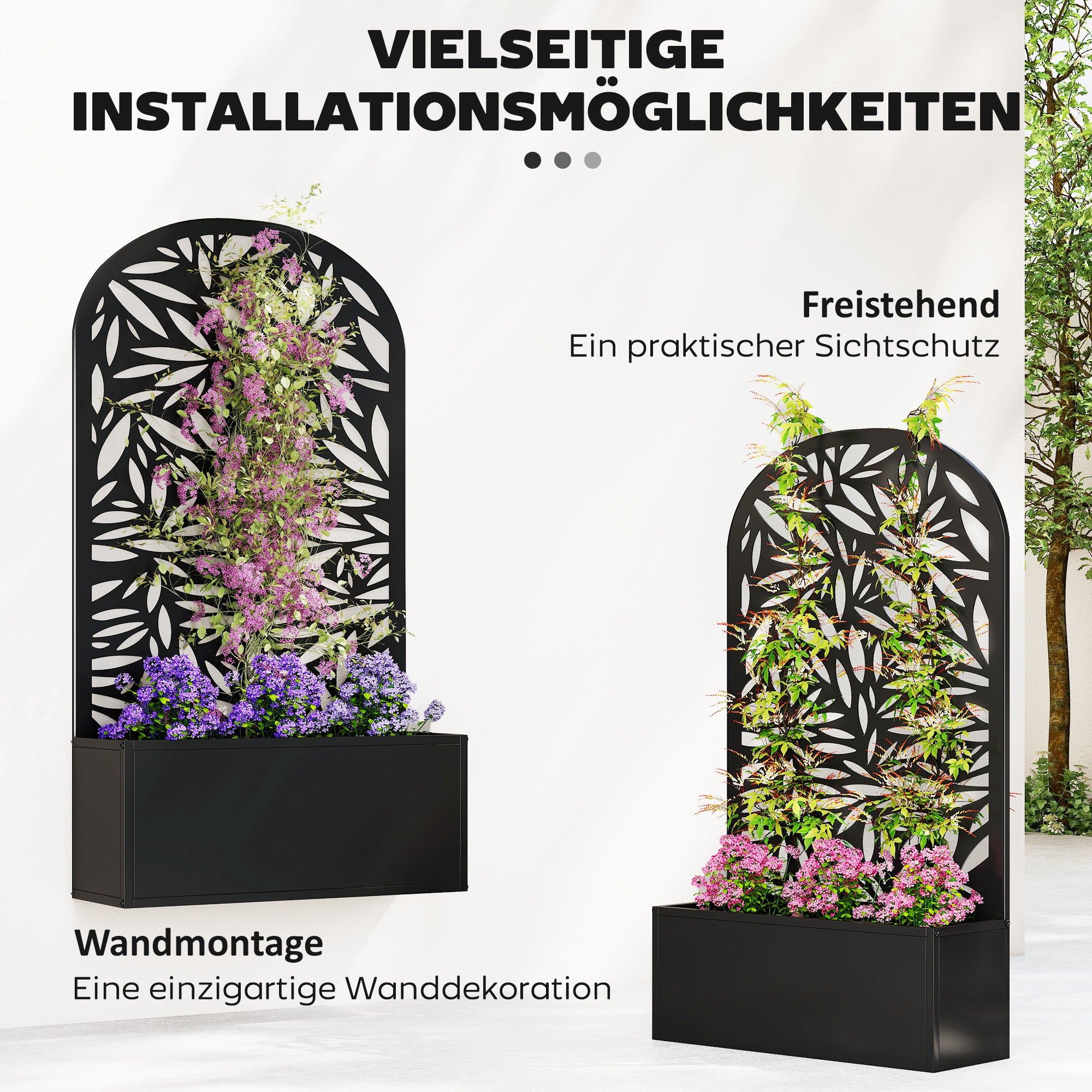 Jardinière surélevée en métal avec treillis, à fixer au mur ou à poser, avec brise-vue. - 6