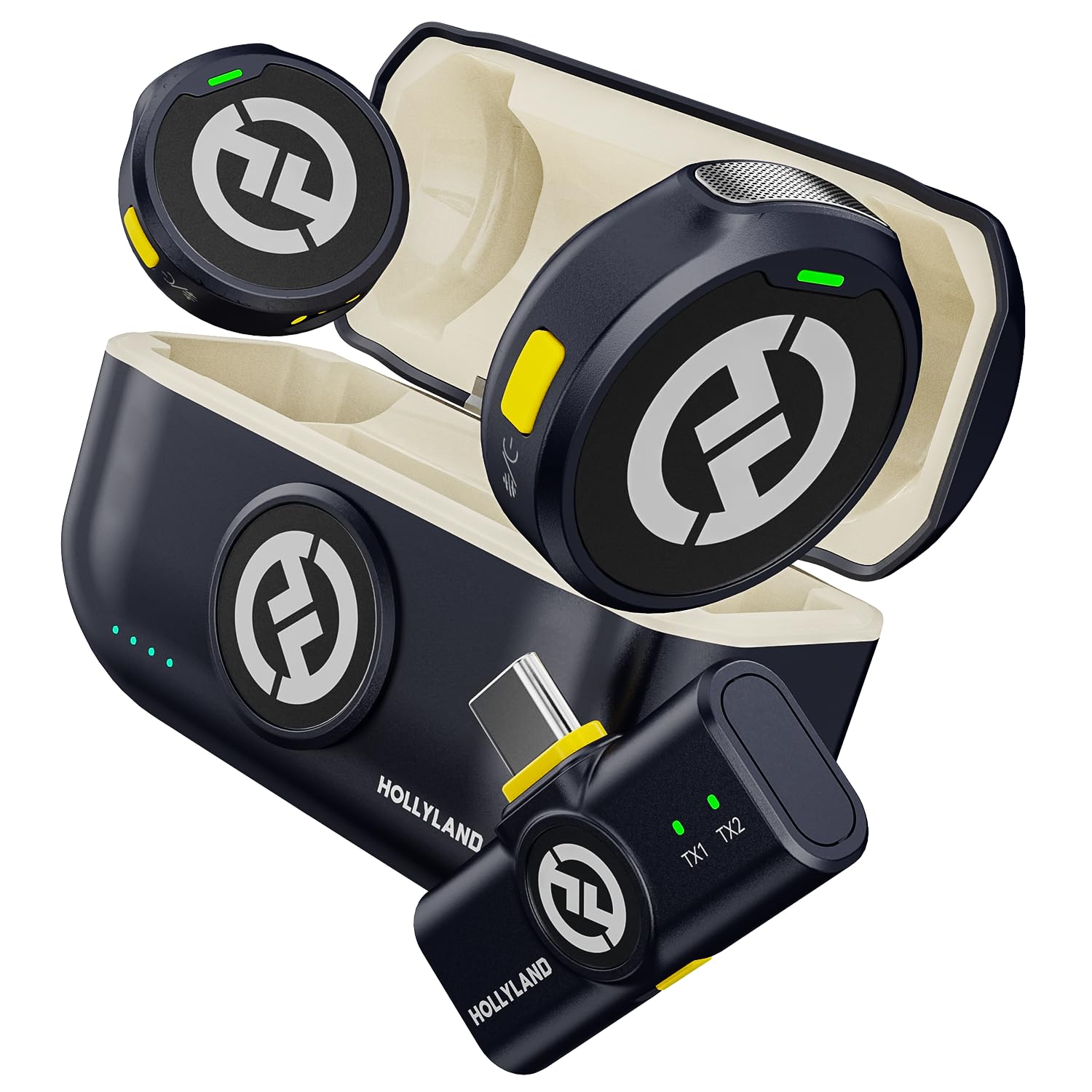 Versión en español — hollyland lark m2 micro cravate sans fil compatible avec android, iphone 15, usb c, 300 m portée, qualité audio hi-fi, réduction, Versión del anuncio