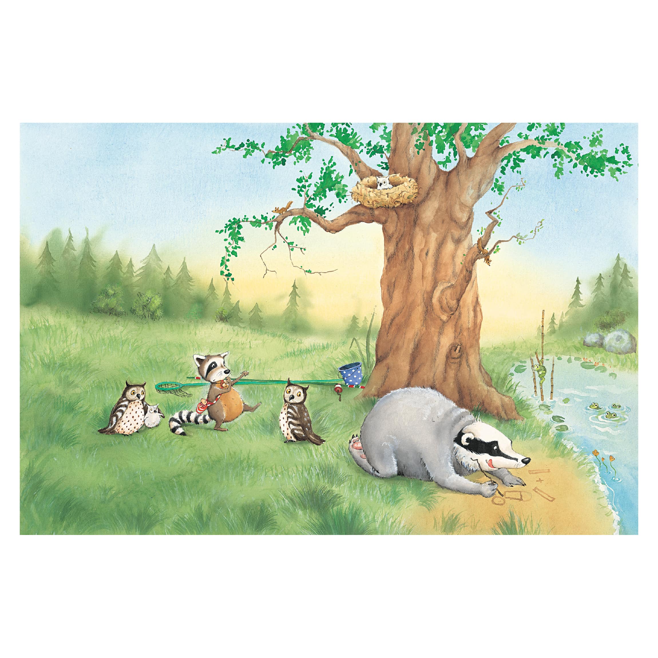Papel pintado fotomural acuarela bosque ilustración animales 108 - habitación infantil niño niña bebé - tnt 288 x 190 cm smart