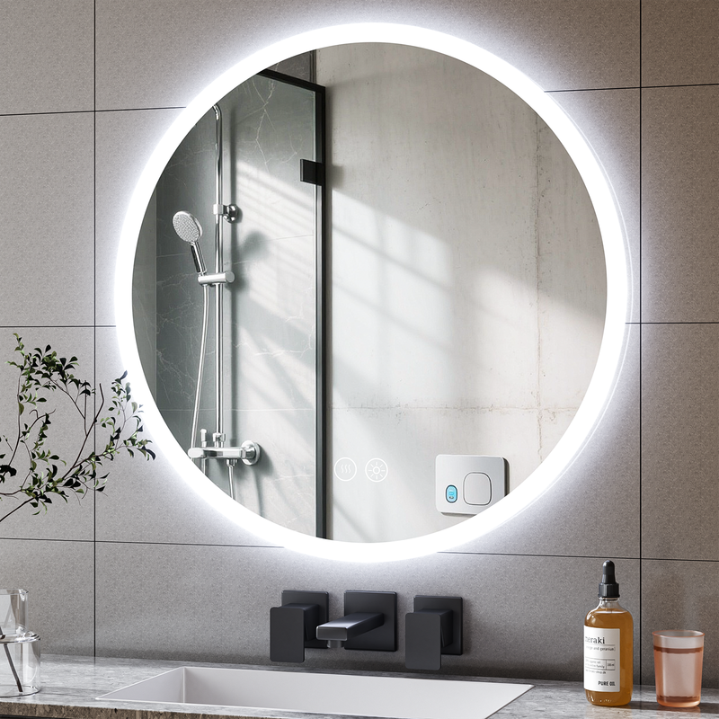 Espejo de pared circular led ø80 con vidrio templado 5mm antideflagrante, sensor táctil y antivaho, ip44 resistente a la humedad para baño
