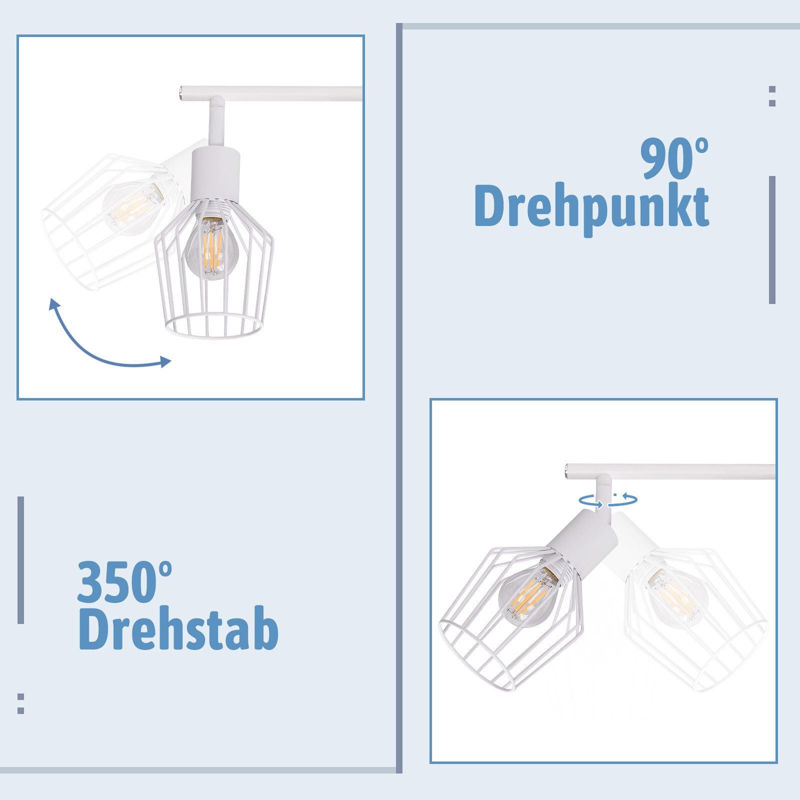 NETTLIFE Foco de Techo，3 luces E14 - Metal, Lámpara de Pasillo Industrial Giratoria 350°, Aplique de Pared para Pasillo y Sala de Estar, Blanco - 2