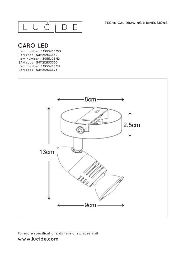 Spot plafond CARO-LED - Chrome Dépoli - 1xGU10 (MR16) - Lucide - 4