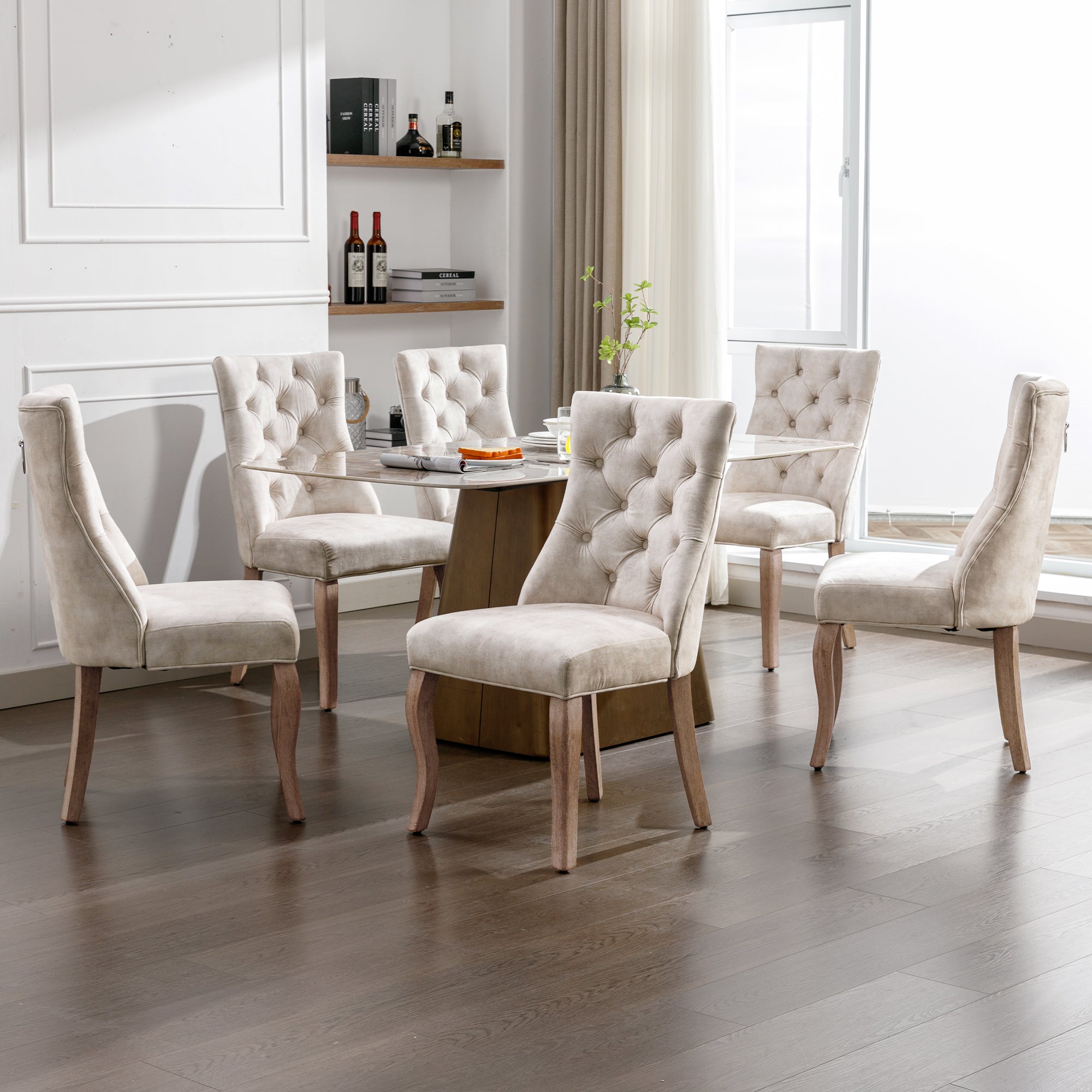 Sedie da pranzo imbottite schienale alto con bottoni velluto