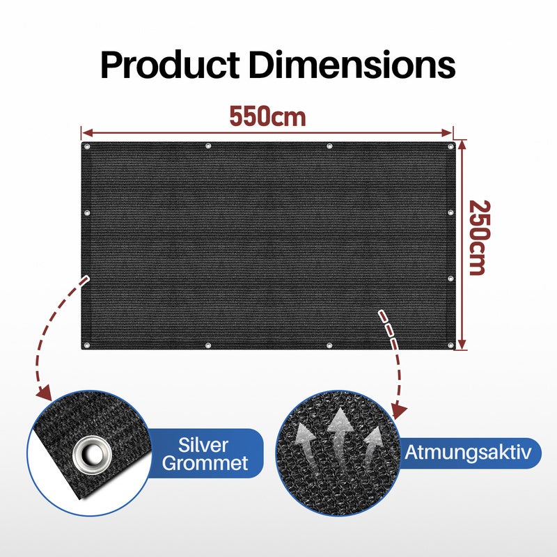 Tapis de Tente en HDPE 250X550cm Noir Tapis d'extérieur Tapis de Voyage de Camping Sac de Transport Inclus - 2
