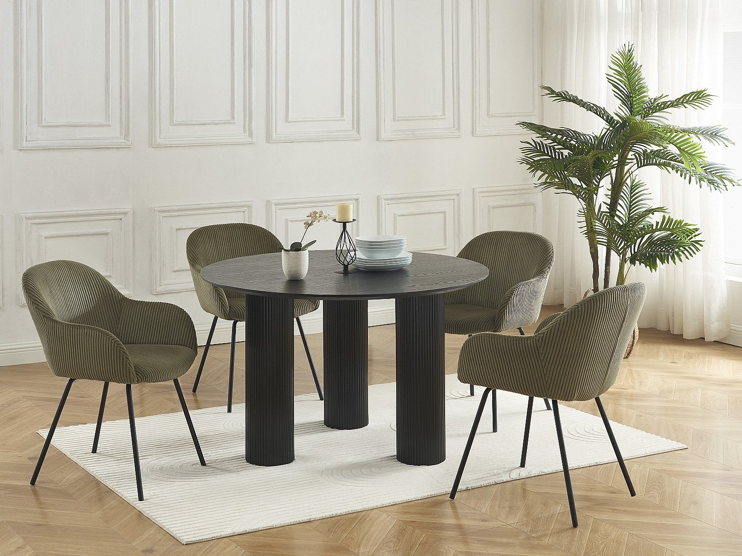 Zestaw 6 krzeseł z podłokietnikami ze sztruksu i czarnego metalu - Khaki - MARENZIA