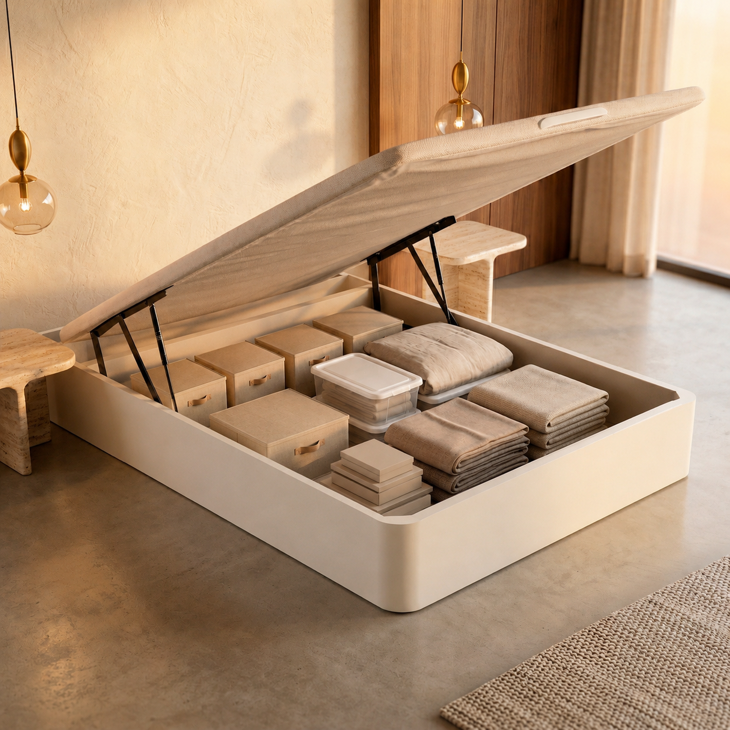 Royal Sleep Unisex Blanco : Canapé Abatible De Madera Esquinas Redondas / / 140X200 Cm - Imagen 2