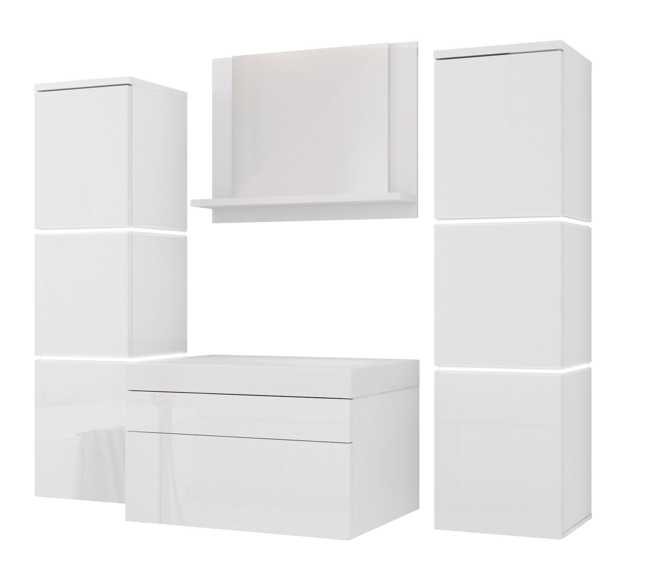 Zestaw mebli łazienkowych, Matowa biel, Połysk biały, 120 x 110 cm